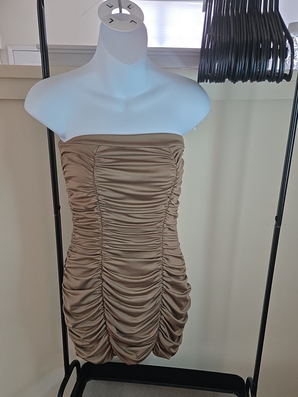 SHEIN Brown Strapless Ruched Bodycon Dress